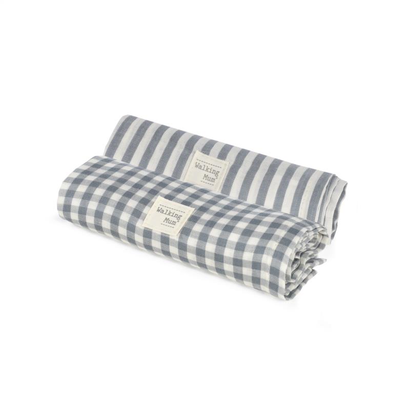 Set 2 Muselinas 70x70cm Praliné Vichy/Rayas Matcha 
